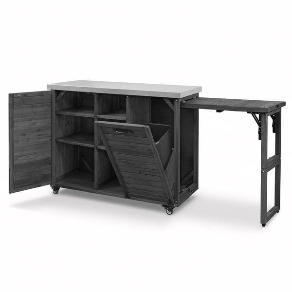 English Elm K&k Outdoor Rolling Kitchen Island Fir Wood Stainless Steel Top with Foldable Prep Station Black N707P370276B