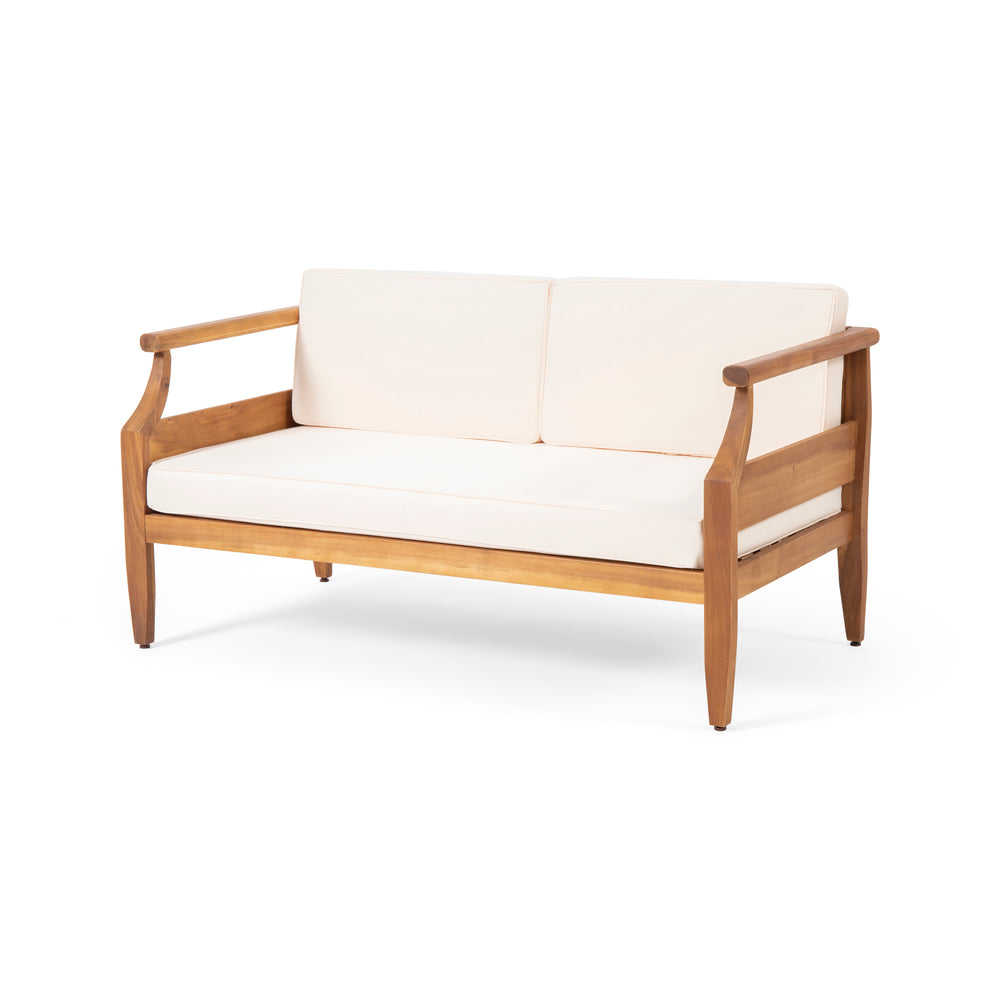 English Elm Christopher Knight Home® - Aston Acacia Wood Outdoor Loveseat Set with Water-Resistant Cushions and Mid-Century Modern Frame Cream 68891.00CRM