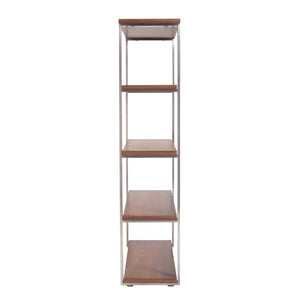 EuroStyle Dillon Five Shelf Walnut Veneer Bookcase with Stainless Steel Frame for Modern Offices American Walnut/Brushed Stainless Steel 09847WAL-KIT