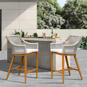 English Elm Bar Stools Set Of 2 - Modern Boho Style Counter Height Chairs With Cushions For Patio & Kitchen W1859P197308
