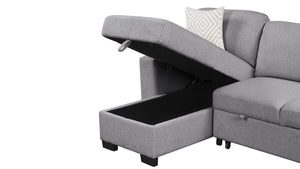 English Elm Pinto Reversible Sectional Sofa with Sleeper, Storage Chaise, Drop-Down Tray, USB Ports, Shelves Gray B009S01471