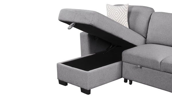 English Elm Pinto Reversible Sectional Sofa with Sleeper, Storage Chaise, Drop-Down Tray, USB Ports, Shelves Gray B009S01471