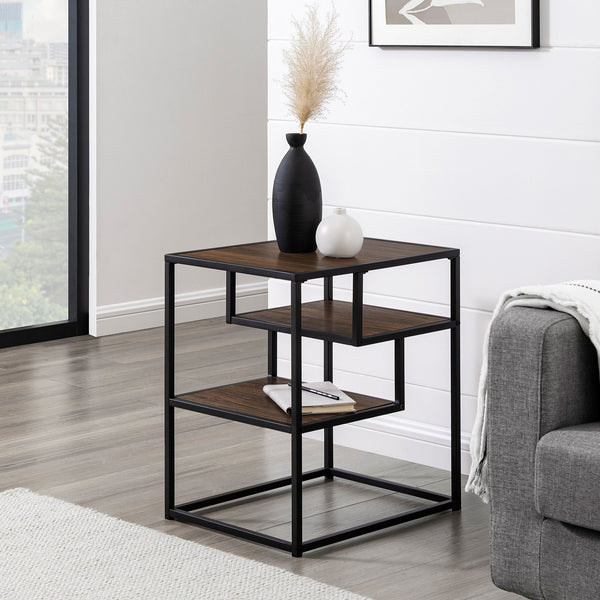 English Elm Walker Edison - Modern Minimal Floating Shelf Side Table Dark Walnut — Sleek 2-Shelf MDF & Steel Accent Table, Warp-Resistant Laminate Finish, Easy Assembly, Perfect for Living Room, Office, Urban Homes B185P168942
