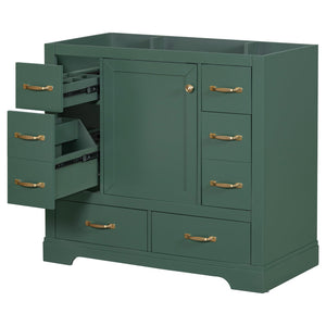 English Elm 36" Modern Bathroom Vanity Cabinet Base with Six Drawers, Adjustable Shelf & Drawer Organizer Green WF307973AAF