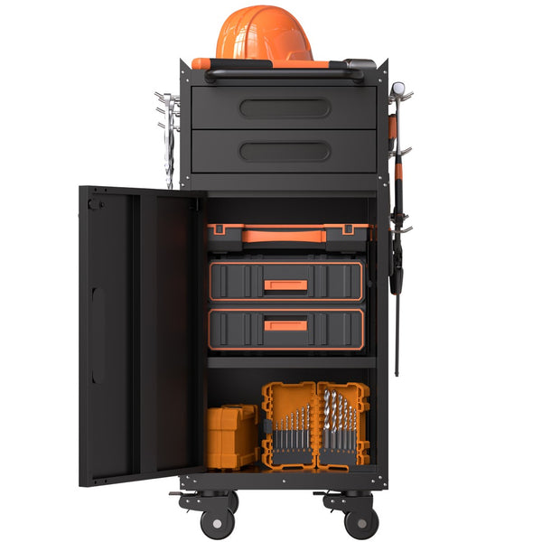 English Elm 34.3" Slim Steel Rolling Cabinet with Locking Door Two Drawers for Garage Workshop T2398P442675