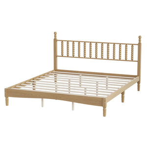 English Elm King Rubberwood Platform Bed Sculptural Gourd Headboard Retro Natural Finish Bedroom N733P338316M