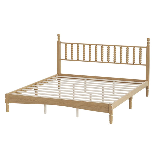 English Elm King Rubberwood Platform Bed Sculptural Gourd Headboard Retro Natural Finish Bedroom N733P338316M