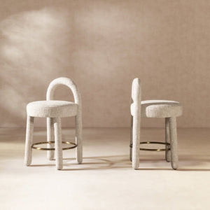 English Elm Jennifer Taylor Home - Penny Fully Upholstered 26.5" Counter Stool Set of 2 in Travertine Beige Chenille with Brass Ring Footrest B2719P360149