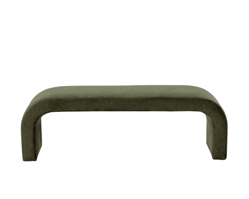 Sunpan NAHARA Bench - Stylish Arch-Shaped Seating in Bergen Olive for Modern Living Spaces and Entryways Green 112509