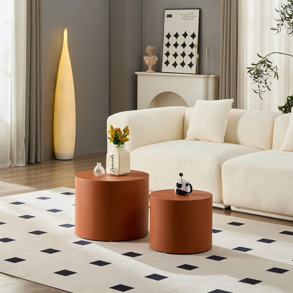 English Elm Modern Saddle Leather Mdf Side Table Compact Accent for Living Room or Office Orange W2085P399095