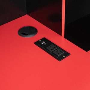 English Elm Full Size Gaming Bed Frame with Desk Led Lights Storage Drawers and Charging Station Black+Red LP000289AAJ