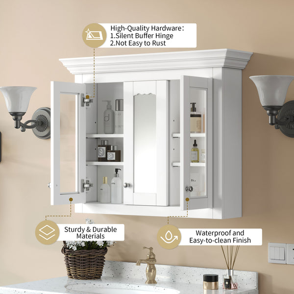 English Elm 35" Bathroom Medicine Cabinet with Mirror — 5 Adjustable Shelves, Wall-Mounted Storage, Modern White Elegance N710P264306K