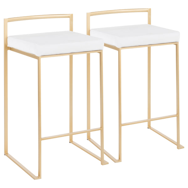 English Elm Fuji Stackable Counter Stools Set Of 2 In Gold & White Velvet, Chic Glam Style For Modern Spaces B202P222374