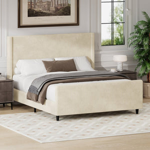 English Elm 50.7'' 50.7" High Headboard Corduroy Upholstered Bed Frame with Vertical Wingback, Sturdy 600lb Capacity Cream 62.25 L x 25.25 W x 7.75 H N701P262270C