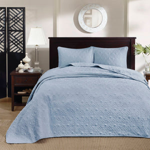 JLA Home Madison Park - 3 Reversible Bedspread Set with Quilted Stitch Texture, Oversized Drape, Prewashed Cotton Fill & Antimicrobial Care Blue MP13-1564