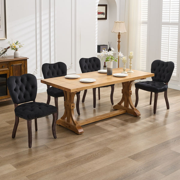 English Elm French Vintage Tufted Upholstered Dining Chair with High-Density Foam, Solid Wood Frame, 300lb Capacity Black W1143P214542