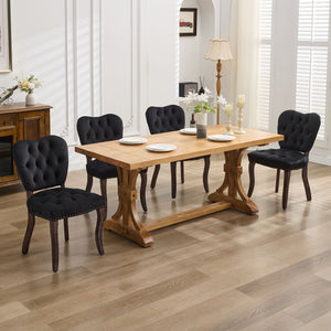 English Elm French Vintage Tufted Upholstered Dining Chair with High-Rebound Foam, Solid Wood Frame, 300lb Capacity Black W1143P214542