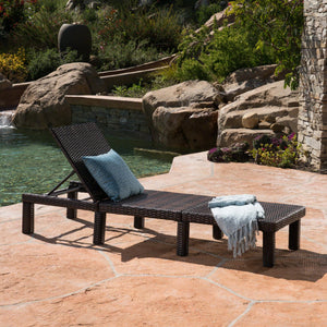 English Elm Christopher Knight Home® - JAMAICA Rattan Chaise Lounge Brown Polyethylene Wicker Iron Frame Multi-Brown Finish Durable Outdoor Patio Seat 76.6"D 62575.00WTC