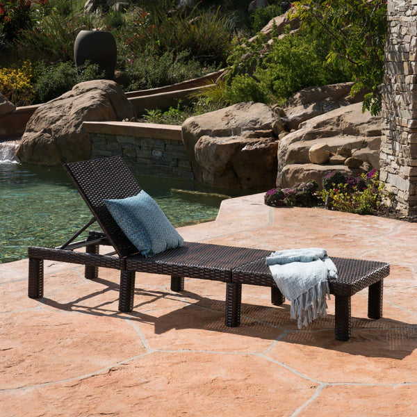 English Elm Christopher Knight Home® - JAMAICA Rattan Chaise Lounge Brown Polyethylene Wicker Iron Frame Multi-Brown Finish Durable Outdoor Patio Seat 76.6"D 62575.00WTC