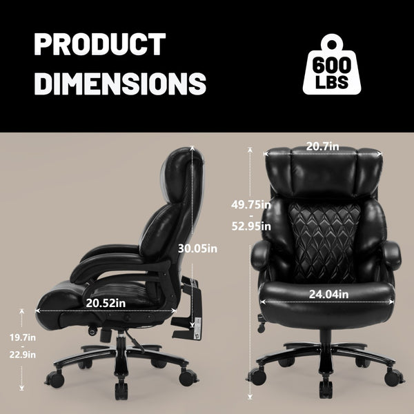 English Elm 600lbs Capacity Executive Office Chair Wide Seat Pu Leather High Back with Lumbar Support Black W5201P418328