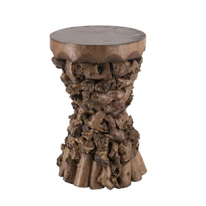 English Elm 11.8x11.8x18.1" Paulownia Wood Sculptural Side Table with Mosaic Hourglass Base W2078P461603