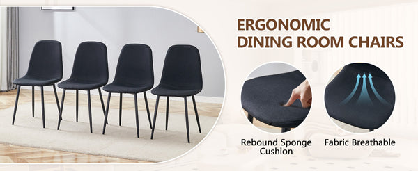 English Elm Table Set With Storage - Modern 71" White Grain Dining Table & 8 Black Linen-Cotton Chairs For Comfort W1151S04260-GIGA