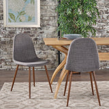 Christopher Knight Home® - Noble House - Raina Mid Century Modern Light Grey Fabric Dining Chairs with Dark Brown Wood Finished Metal Legs - Set of 2