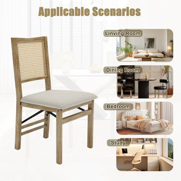 English Elm Scandinavian Solid Wood Dining Chairs with Woven Rattan Back Cushioned Seat Set of 2 W395P317025