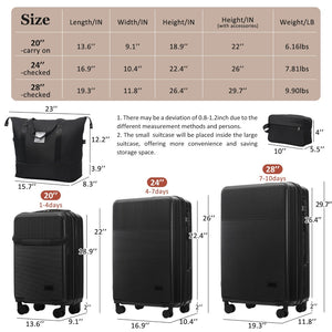 English Elm Luggage 5 Piece Hardside Abs Set with Front Access Carry on and Tsa Spinner Wheels Black N732P391579B