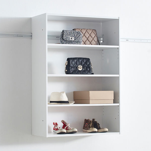 English Elm Devi White Wall Mounted Wood Closet System — Durable Melamine Oak Finish, Easy Assembly, Heavy-Duty Brackets B040S00090