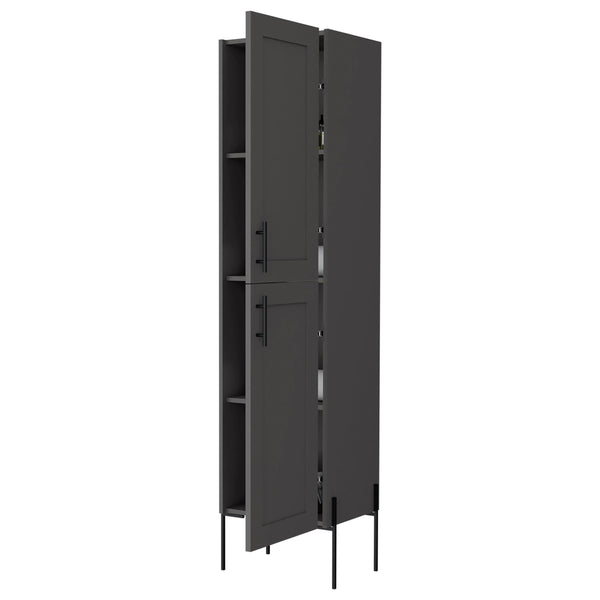 English Elm Matt Grey Modern Linen Cabinet with 4 Wide Shelves, Two Doors & Elevated Legs for Stable Storage and Sleek Bathroom Organization B062P252171