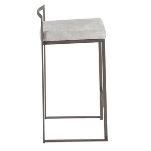 English Elm Fuji 26" Stackable Counter Stools Set Of 3 - Industrial Antique Metal With Soft Grey Fabric Cushions B202P221936