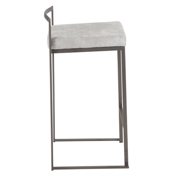 English Elm Fuji 26" Stackable Counter Stools Set Of 3 - Industrial Antique Metal With Soft Grey Fabric Cushions B202P221936