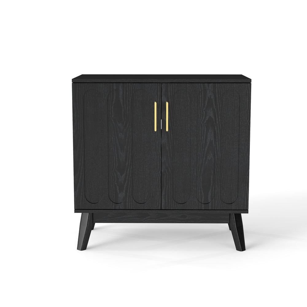 English Elm Mid Century Modern Fluted Sideboard Cabinet with Adjustable Shelves, Solid Wood Legs, Walnut Finish Elegant Storage for Living Room, Entryway W1801P272511