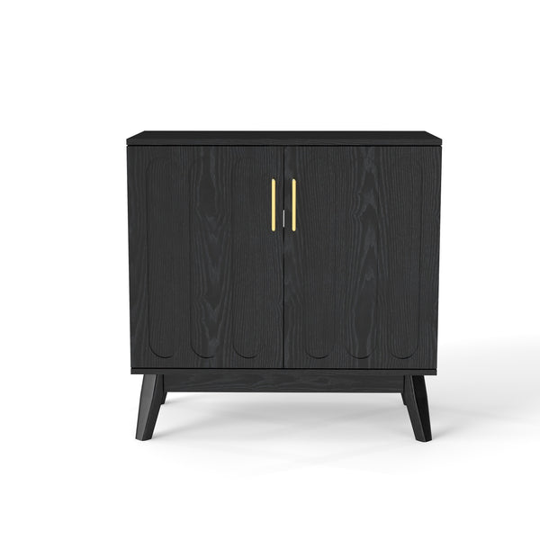 English Elm Mid Century Modern Fluted Sideboard Cabinet with Adjustable Shelves, Solid Wood Legs, Walnut Finish Elegant Storage for Living Room, Entryway W1801P272511