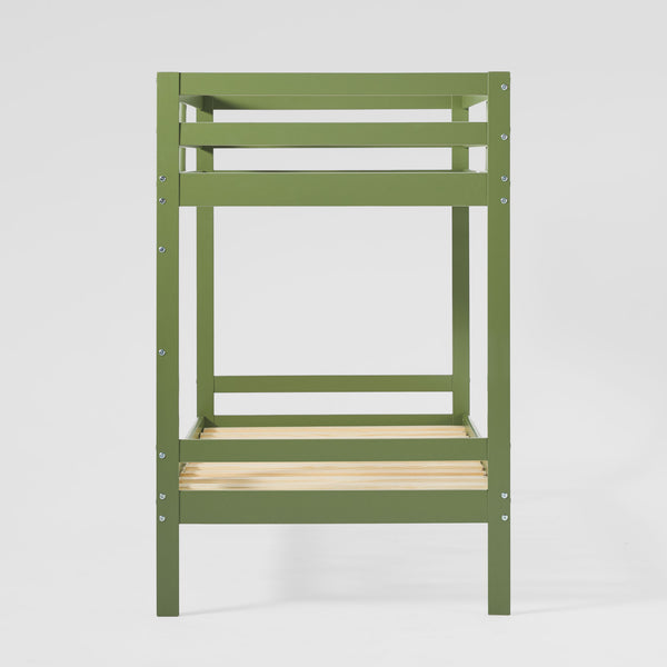 Simple Solid Wood Twin Over Twin Bunk Bed Olive Green SOPB3HOGWP Walker Edison