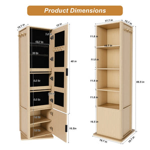 English Elm 360° Rotating Tower Cabinet with Full Length Mirror Open Shelving and Jewelry Storage Walnut W509P456173