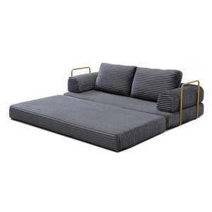 English Elm Convertible Floor Sofa Futon with Corduroy Upholstery for Living Room Lounging and Sleeping Grey W1117P434691