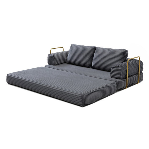 English Elm Convertible Floor Sofa Futon with Corduroy Upholstery for Living Room Lounging and Sleeping Grey W1117P434691