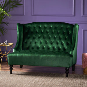 English Elm Christopher Knight Home® - LOVESEAT Emerald Velvet Wingback with Button-Tufted Diamond Stitch, Durable Wrinkle-Resistant Comfort 92 61186.00NVLTEMD