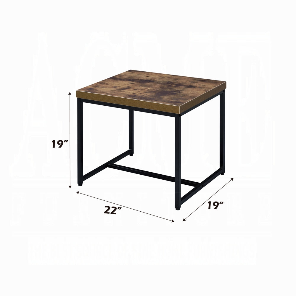 English Elm Industrial Rustic End Table with Metal Frame and Weathered Wood Top for Living Room Durability Black,Oak 21.5 L x 25.5 W x 4.5 H B2741P332657