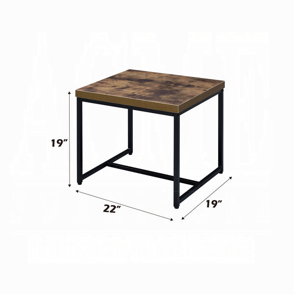 English Elm Industrial Rustic End Table with Metal Frame and Weathered Wood Top for Living Room Durability Black,Oak 21.5 L x 25.5 W x 4.5 H B2741P332657