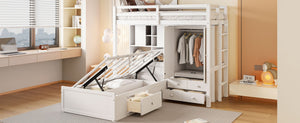 English Elm Twin Bunk Bed with Wardrobe Drawers Hydraulic Lift Shelves Kids Storage White LT000666AAK-1