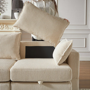 English Elm 113.5'' Modular Sectional Sofa with Storage Ottoman, Convertible U or L Shape Sleeper for 6 Seats Beige W834S00253