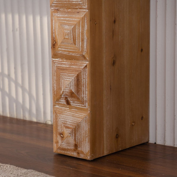 English Elm 59.06" Solid Wood Entryway Console Table with Hand Carved Geometric Relief Detailing W3158P426660