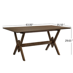 English Elm Christopher Knight Home® - 63" Double V Dining Table with Solid Wood Base, Farmhouse Rustic Grain, Seats 6, Durable Dovetail Craftsmanship Walnut N771P330587T