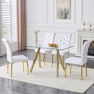 English Elm 51-inch Tempered Glass Rectangular Dining Table Electroplated Metal Base Open Plan Gold W3875S00003