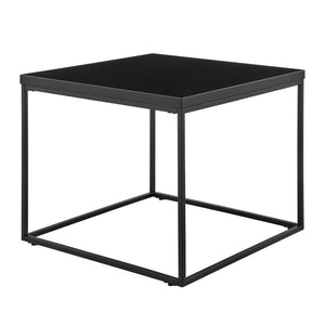 EuroStyle Teresa Square End Table Lacquered White Top with Gleaming Steel Base for Modern Rooms High Gloss Black/Matte Black 09901BLK