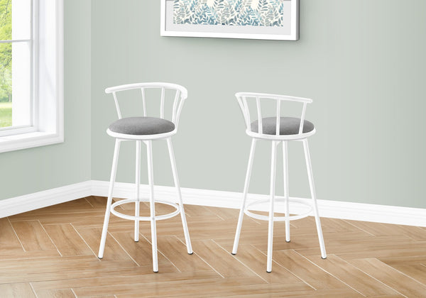 English Elm Barstool, Set of 2 with 360° Swivel, Cushioned Grey Fabric Seats, Sturdy Metal Frame, Contemporary Comfort White 30 L x 23 W x 12 H B2710P219019