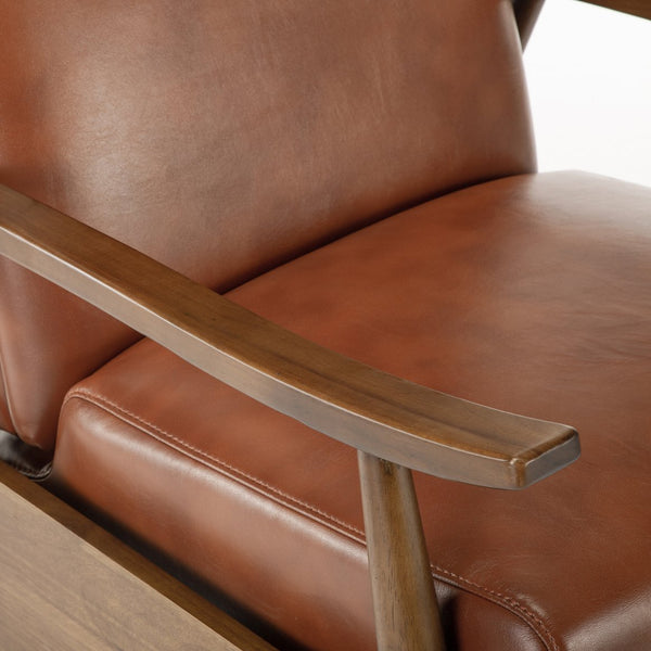 English Elm Sarasota Wood Arm Push Back Recliner with Leather Gel Upholstery, Chestnut Arms & 3-Position Comfort Caramel B050P281016